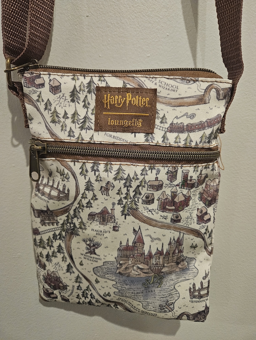 Loungefly Harry Potter Cream & Brown Hogwarts Map Crossbody Bag